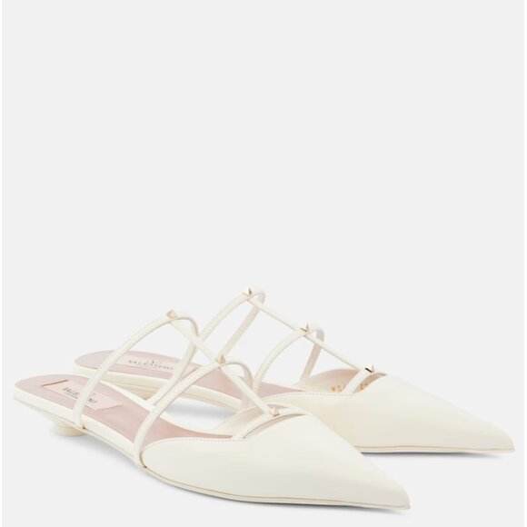 NEW NIB Valentino Garavani Leather Rockstud Wispy Mules Heels 40 White Ivory - Picture 1 of 14
